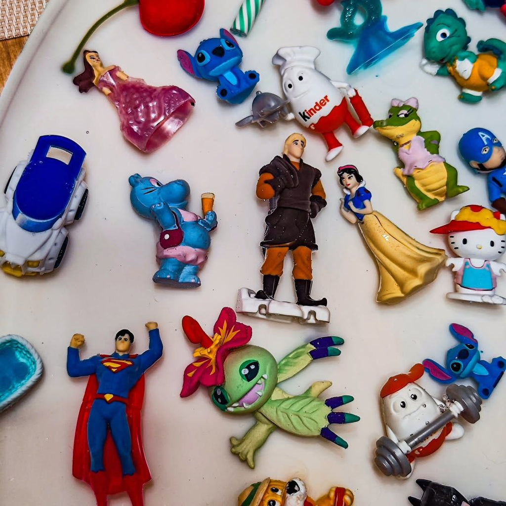 ✨ Handmade Epoxy Resin Tabletop with Disney & Kinder Surprise Figures – Unique Art Furniture, 50cm, free shipping!