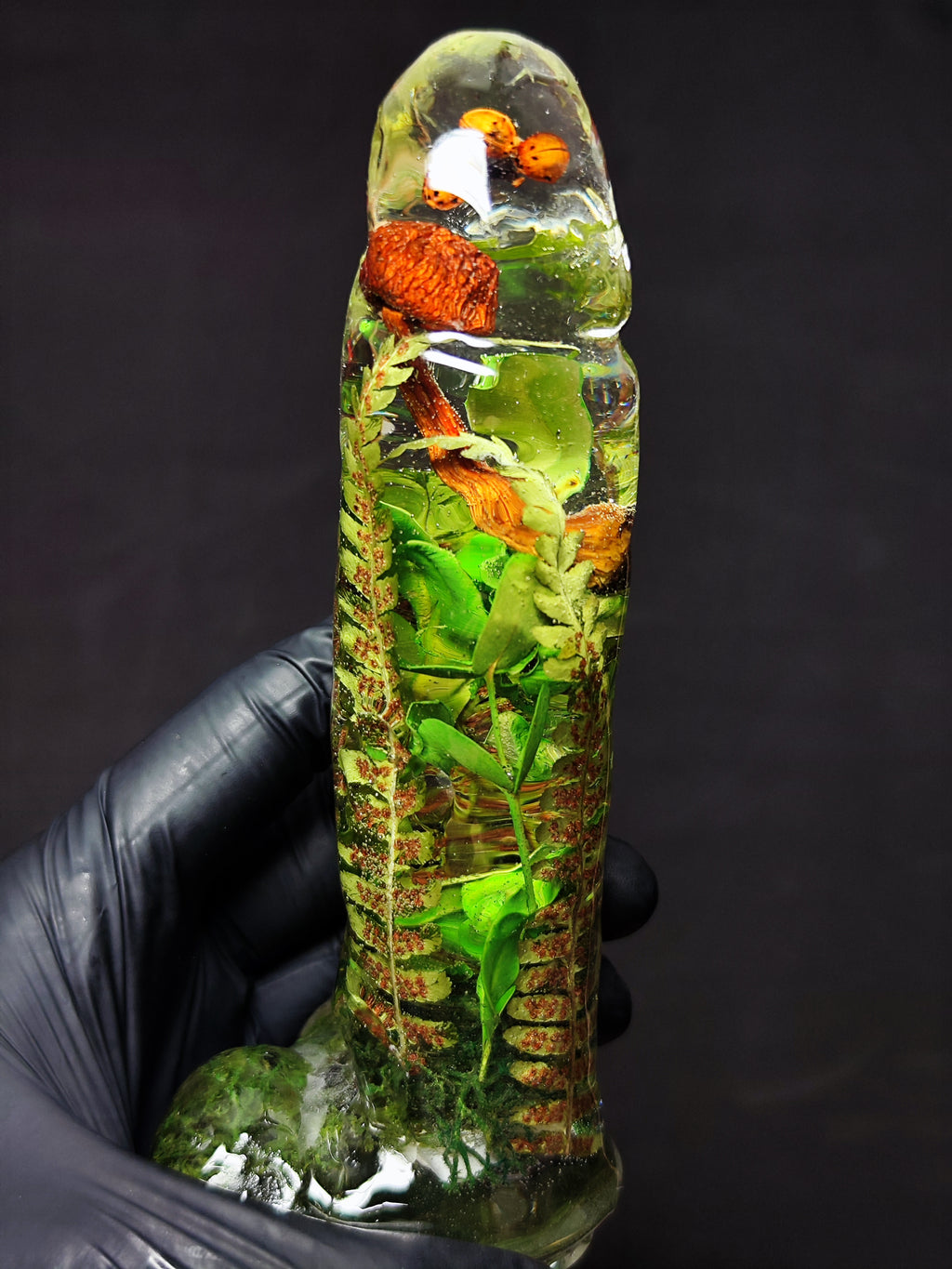 🍄‍🟫🐞Sculpture with Mushroom, Ladybug, Fern, Moss, Eucalyptus(16cm|6.3in|free shipping|handmade)🪴