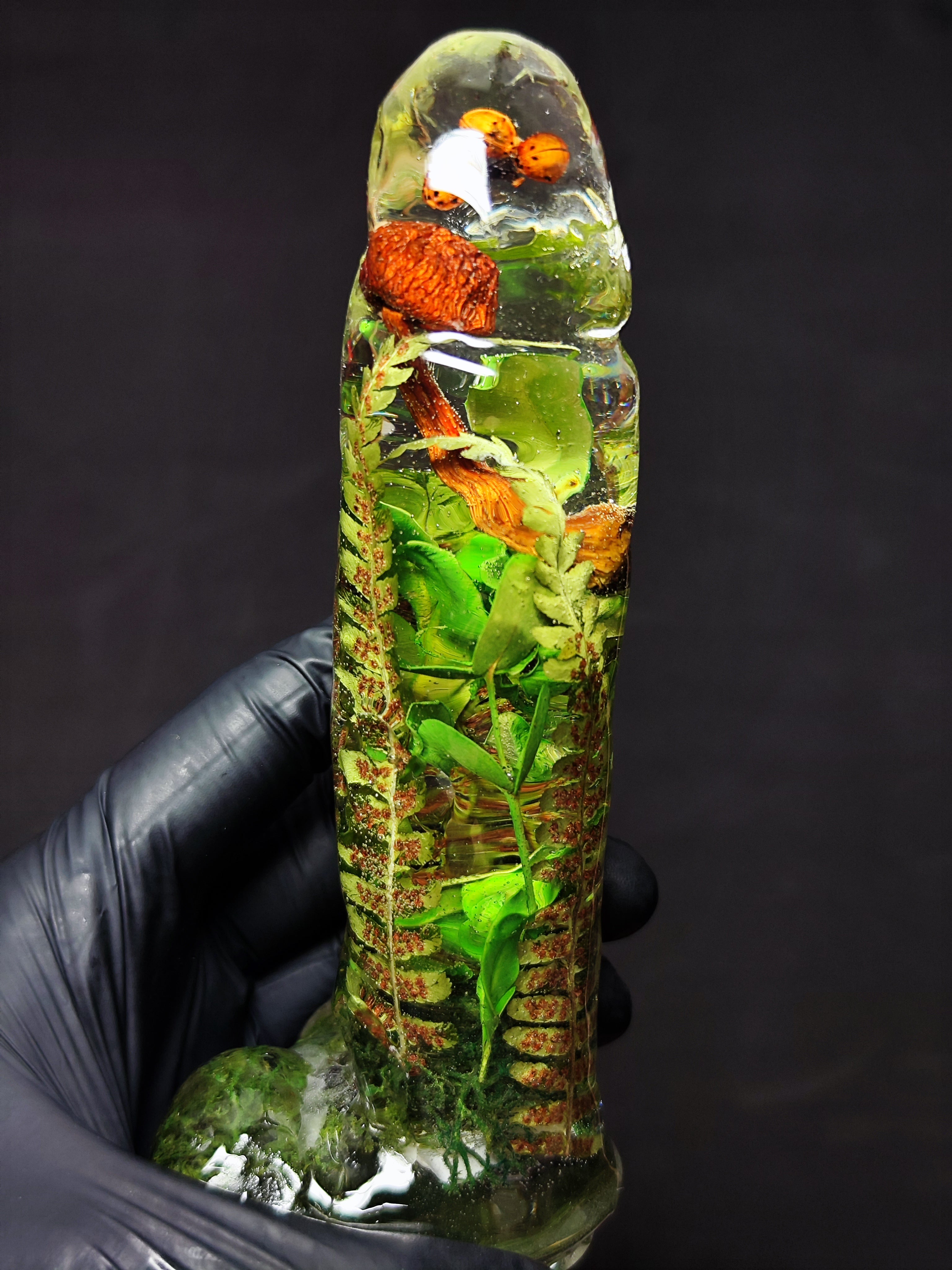 🍄‍🟫🐞Sculpture with Mushroom, Ladybug, Fern, Moss, Eucalyptus(16cm|6.3in|free shipping|handmade)🪴