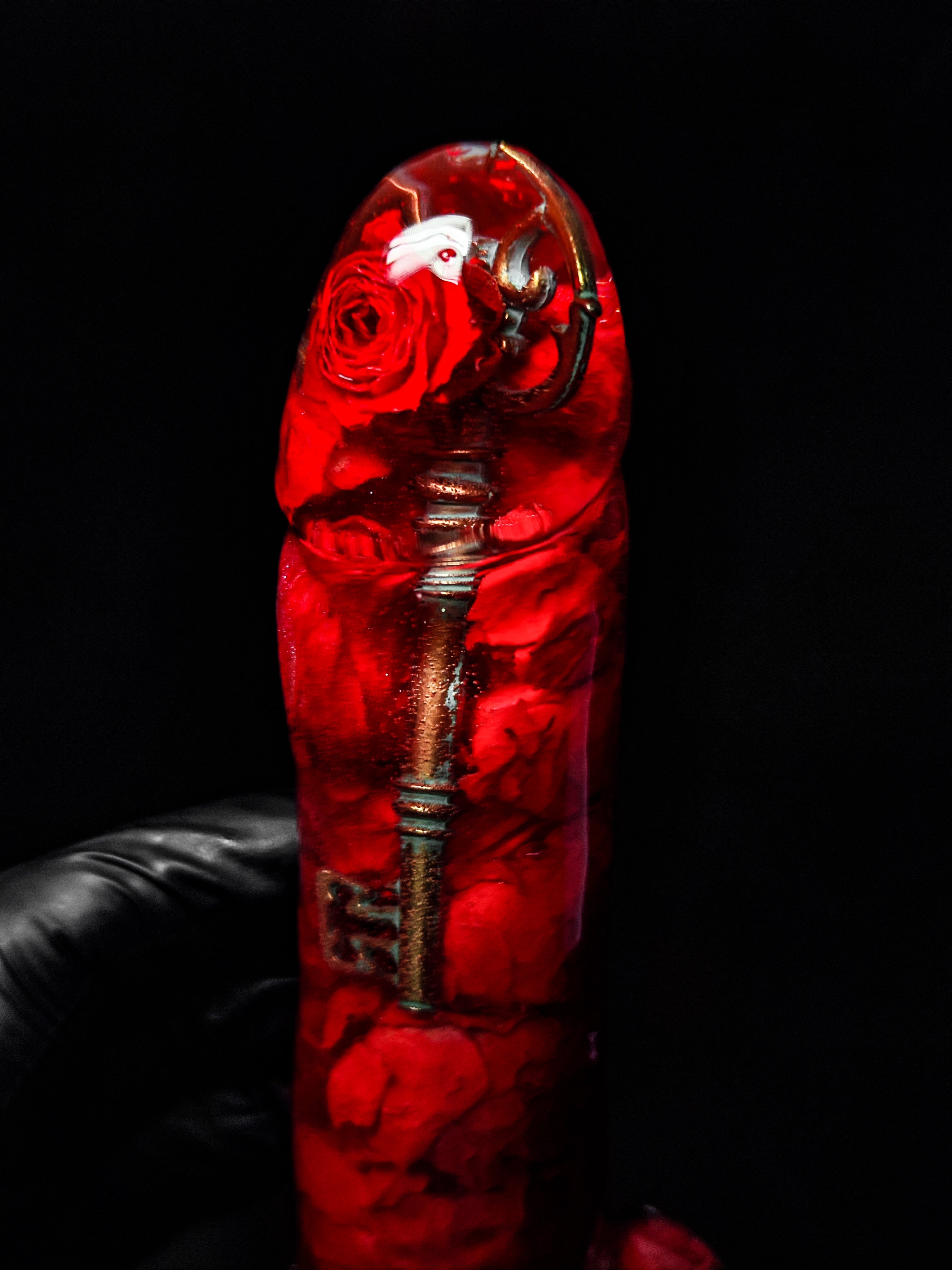 🌹🗝️Sculpture with Red Roses and Key (16cm|6.3in|free shipping)
