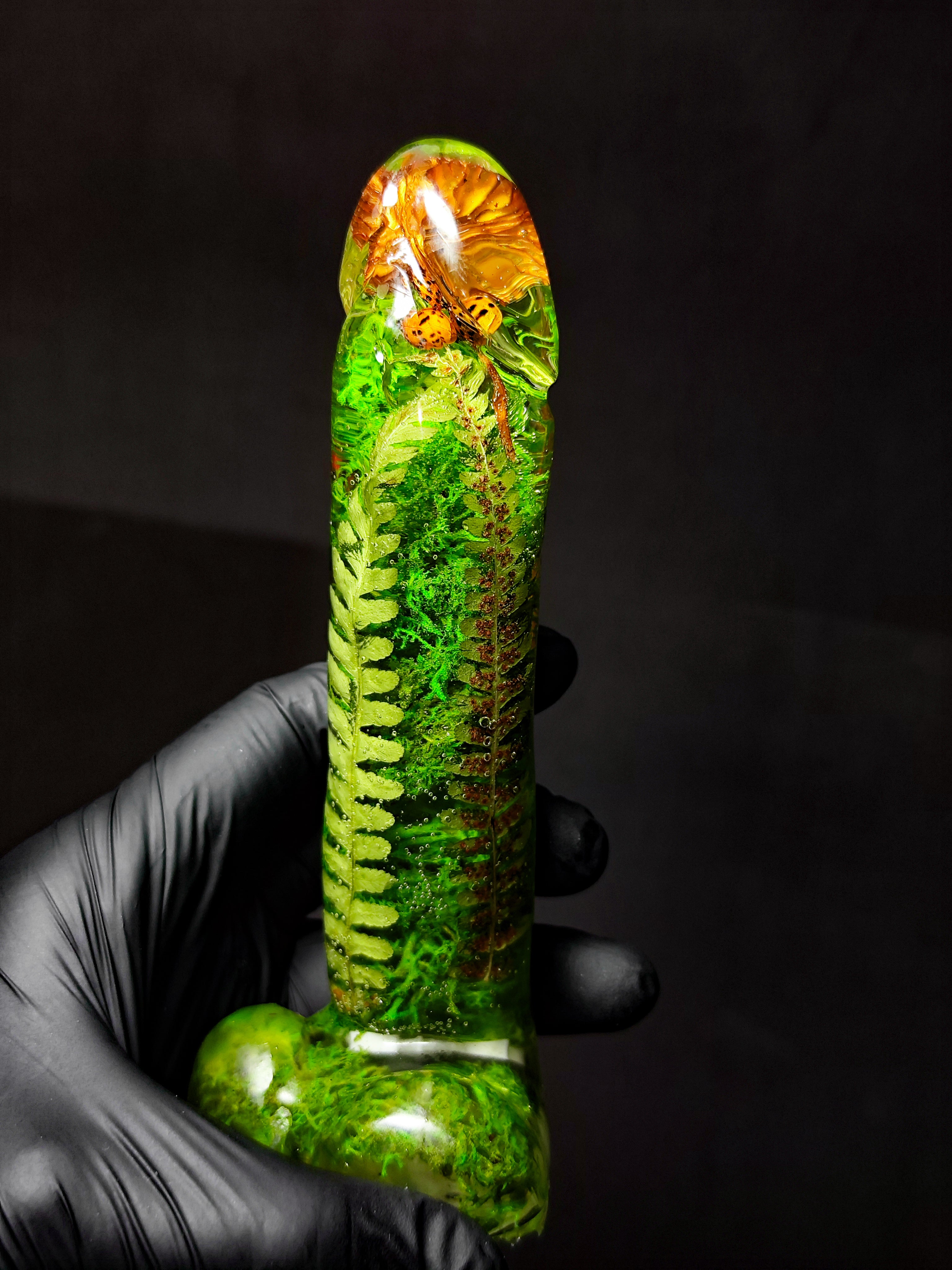 🍄‍🟫🐞Sculpture with Mushroom, Ladybug, Fern, Moss, Eucalyptus(16cm|6.3in|free shipping|handmade)🪴