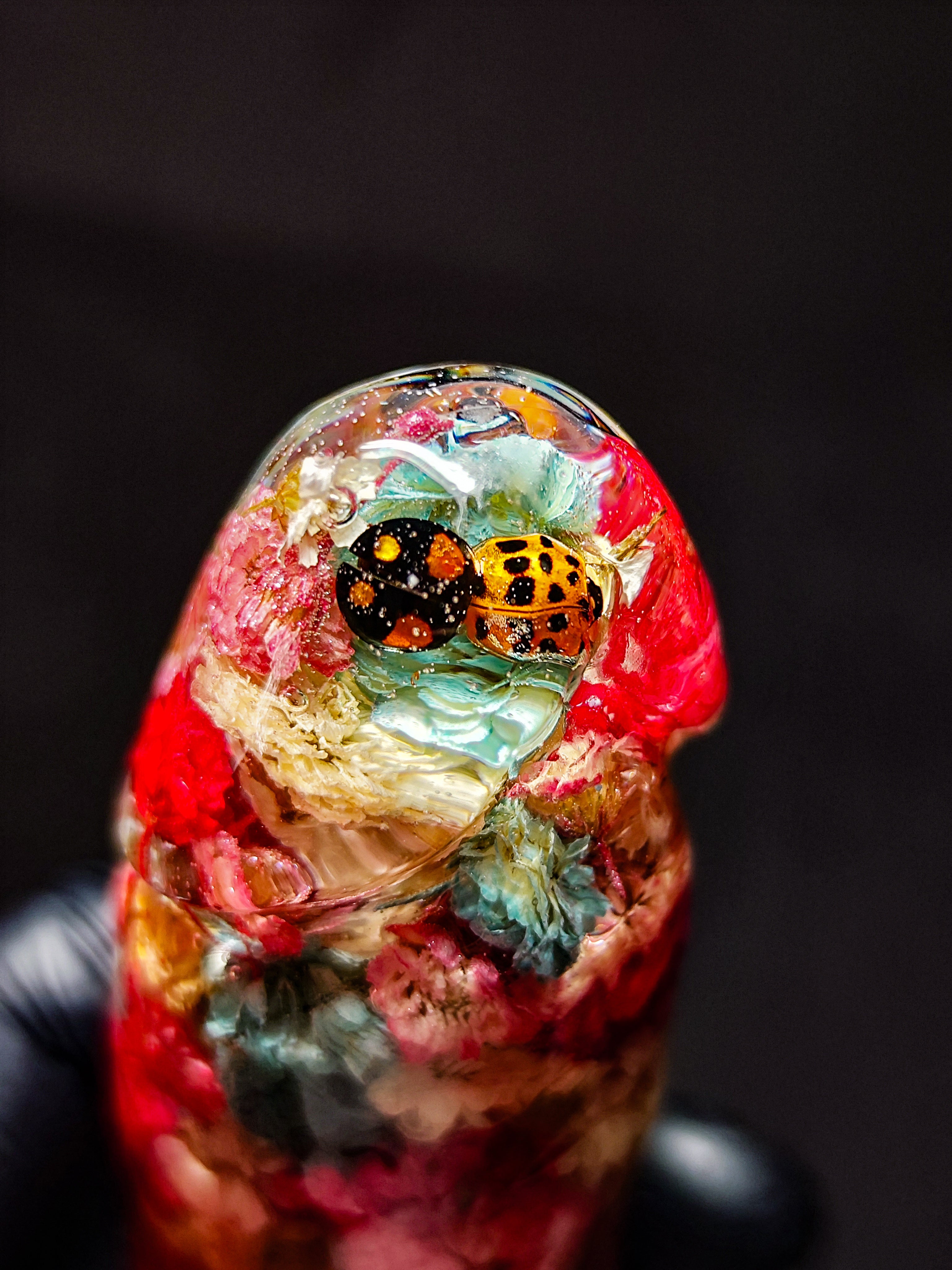 🐞🩷Sculpture with flower yarrow ptarmika and ladybug (16cm|6.3in|free shipping)