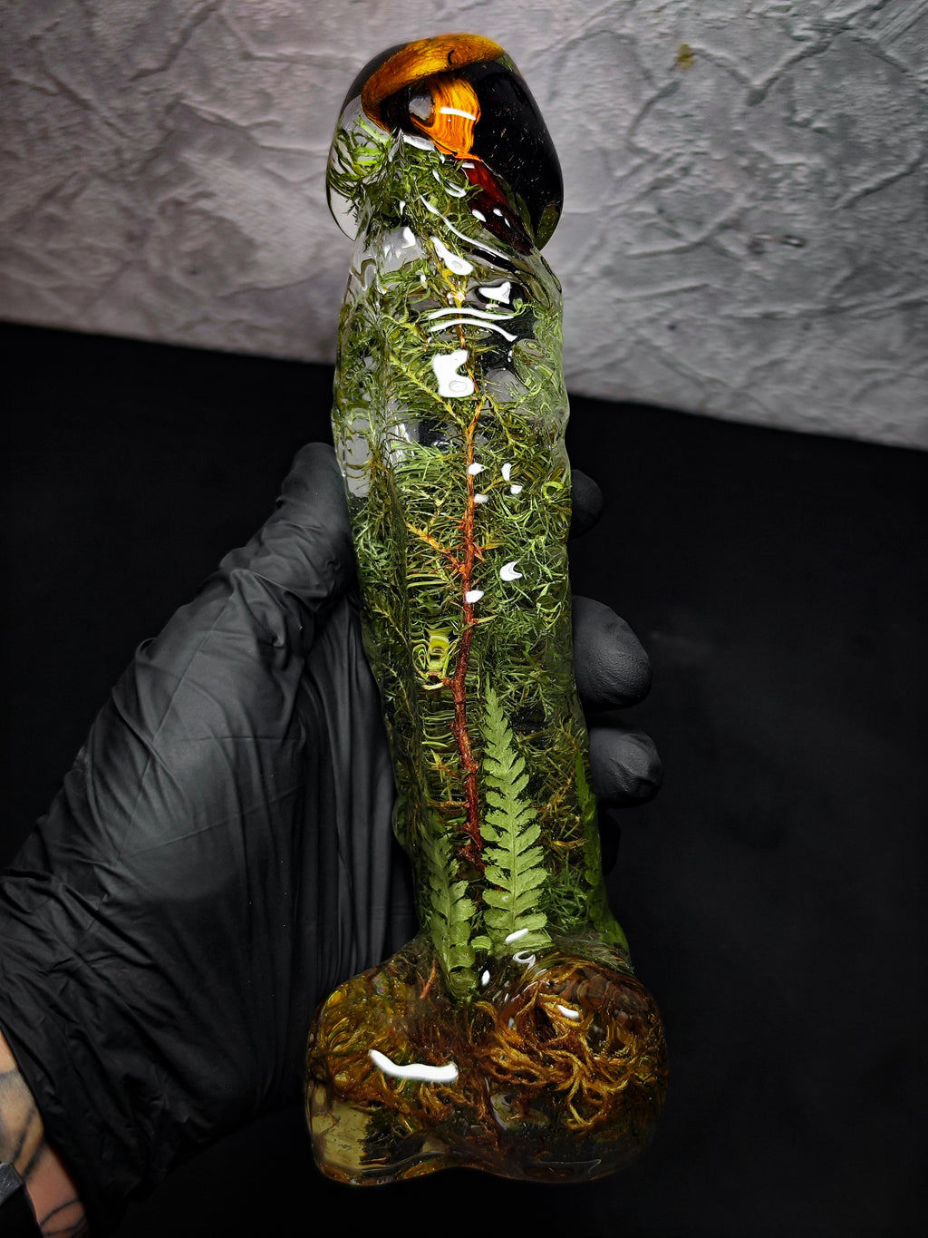 (22cm)🍄‍🟫Handmade Epoxy Resin Sculpture – “Forest Essence” Male Form with a Beetle, a Mushroom, Fern, Moss | Botanical Fantasy Décor (Adults Only)