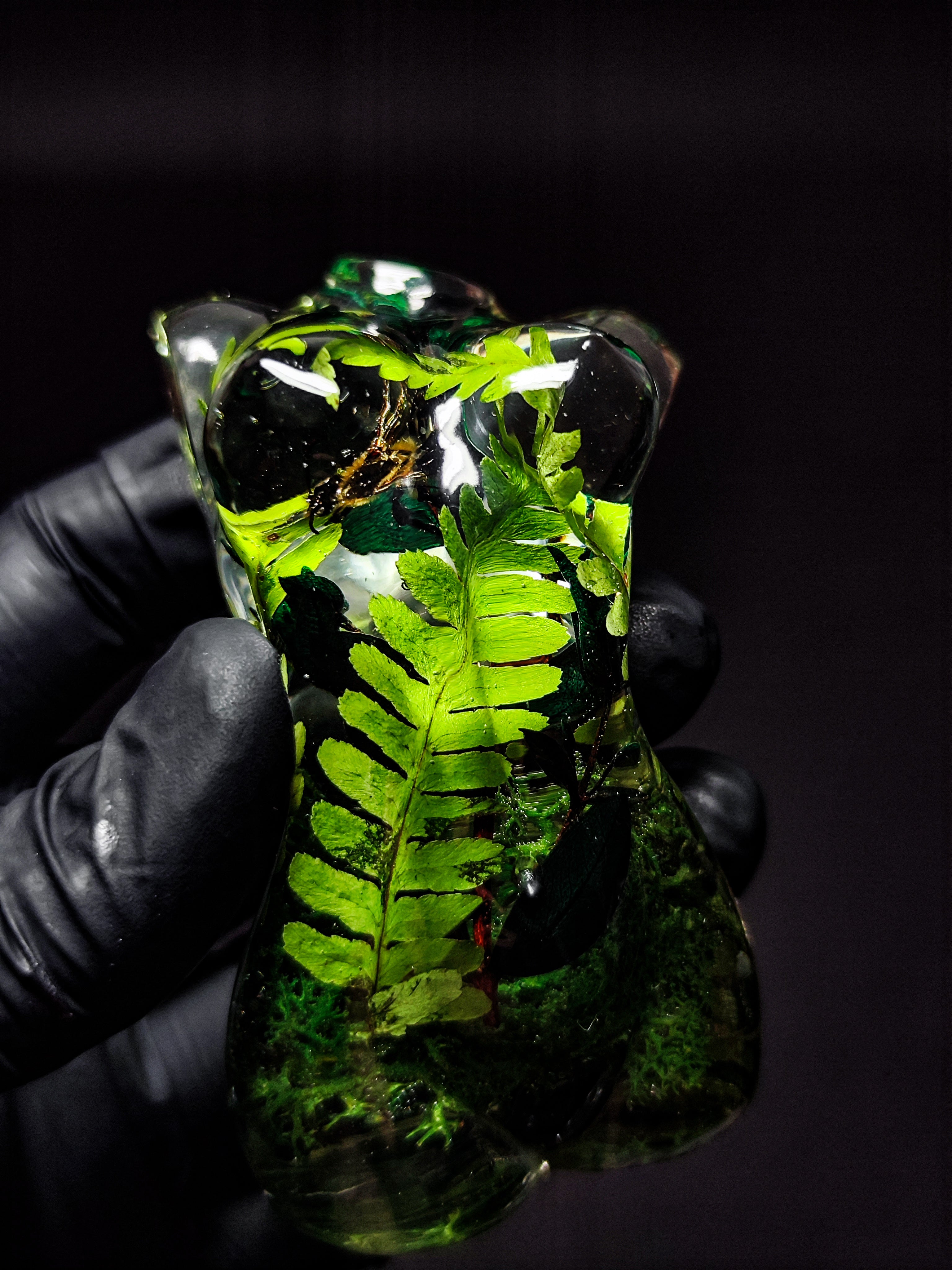 🌿9 cm figurine with fern, moss, beetles, forest theme🐝🪲