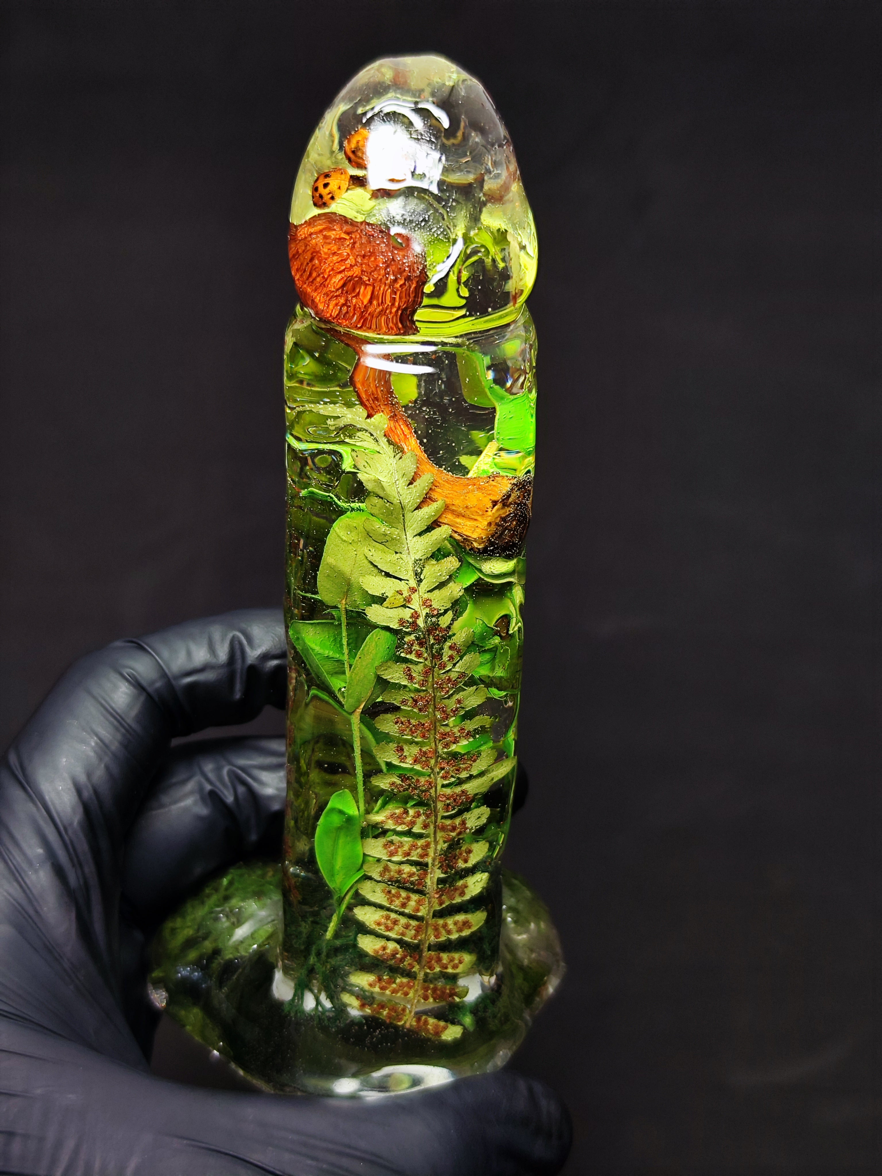 🍄‍🟫🐞Sculpture with Mushroom, Ladybug, Fern, Moss, Eucalyptus(16cm|6.3in|free shipping|handmade)🪴