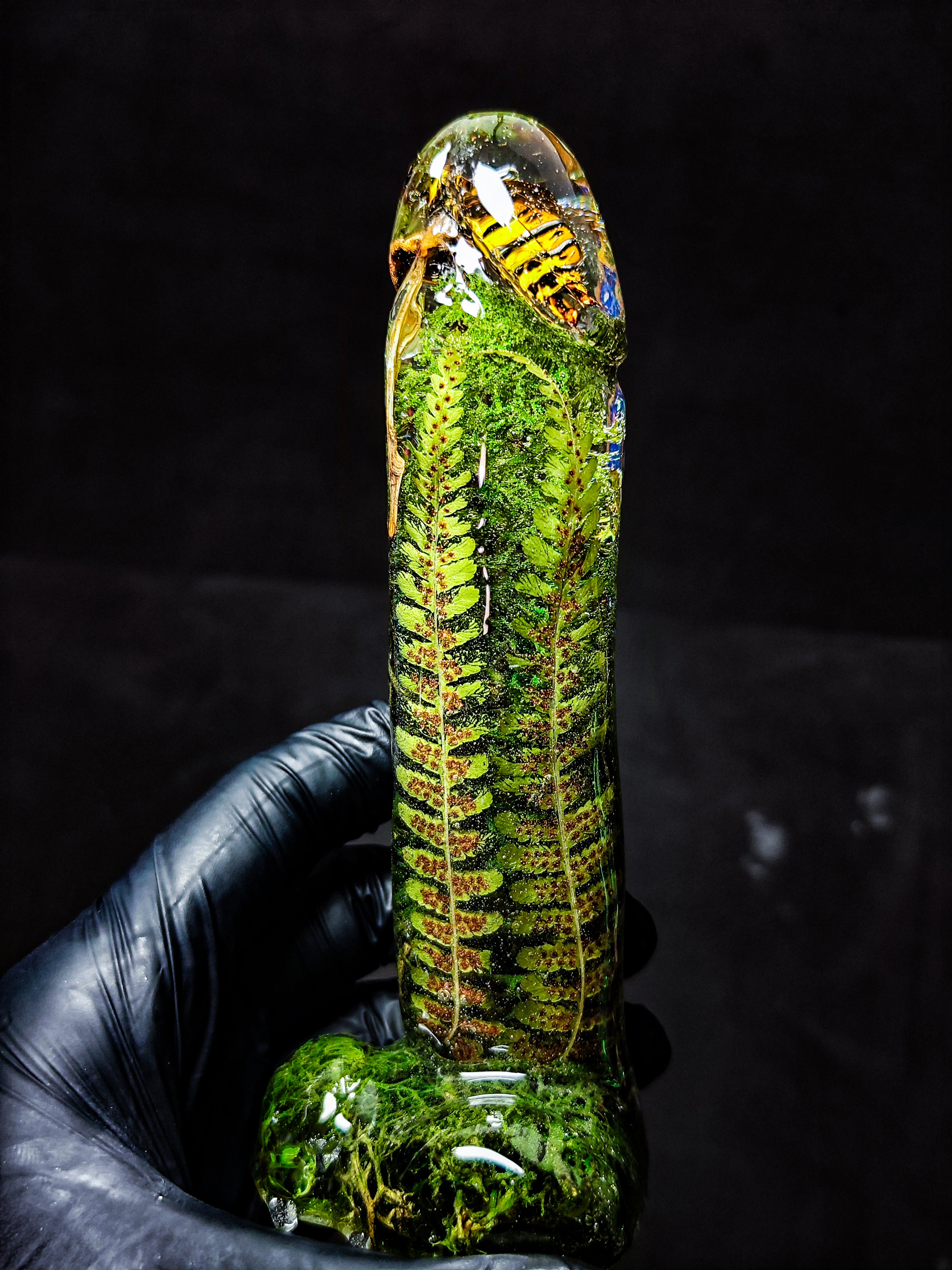 🌿🐝🍄‍🟫Handmade Epoxy Resin Sculpture with Wasp, Mushroom, Fern, Moss(16cm|6.3in|free shipping)