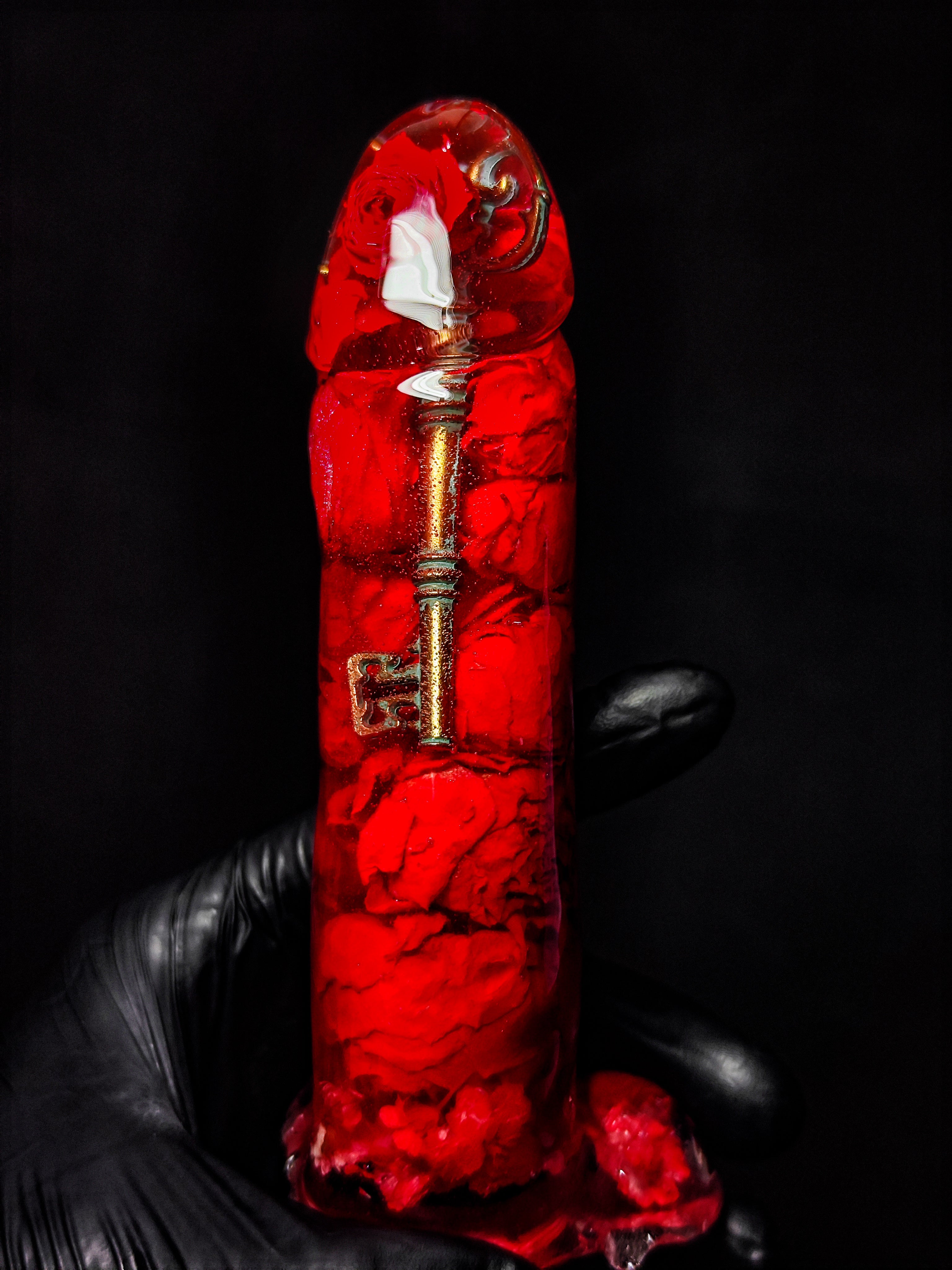🌹🗝️Sculpture with Red Roses and Key (16cm|6.3in|free shipping)