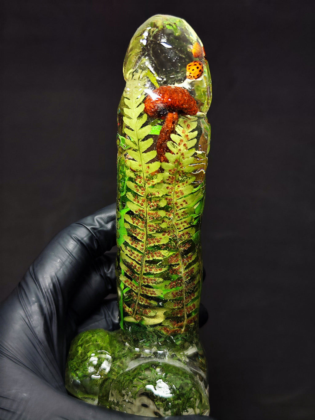 🍄‍🟫🐞Sculpture with Mushroom, Ladybug, Fern, Moss, Eucalyptus(16cm|6.3in|free shipping|handmade)🪴
