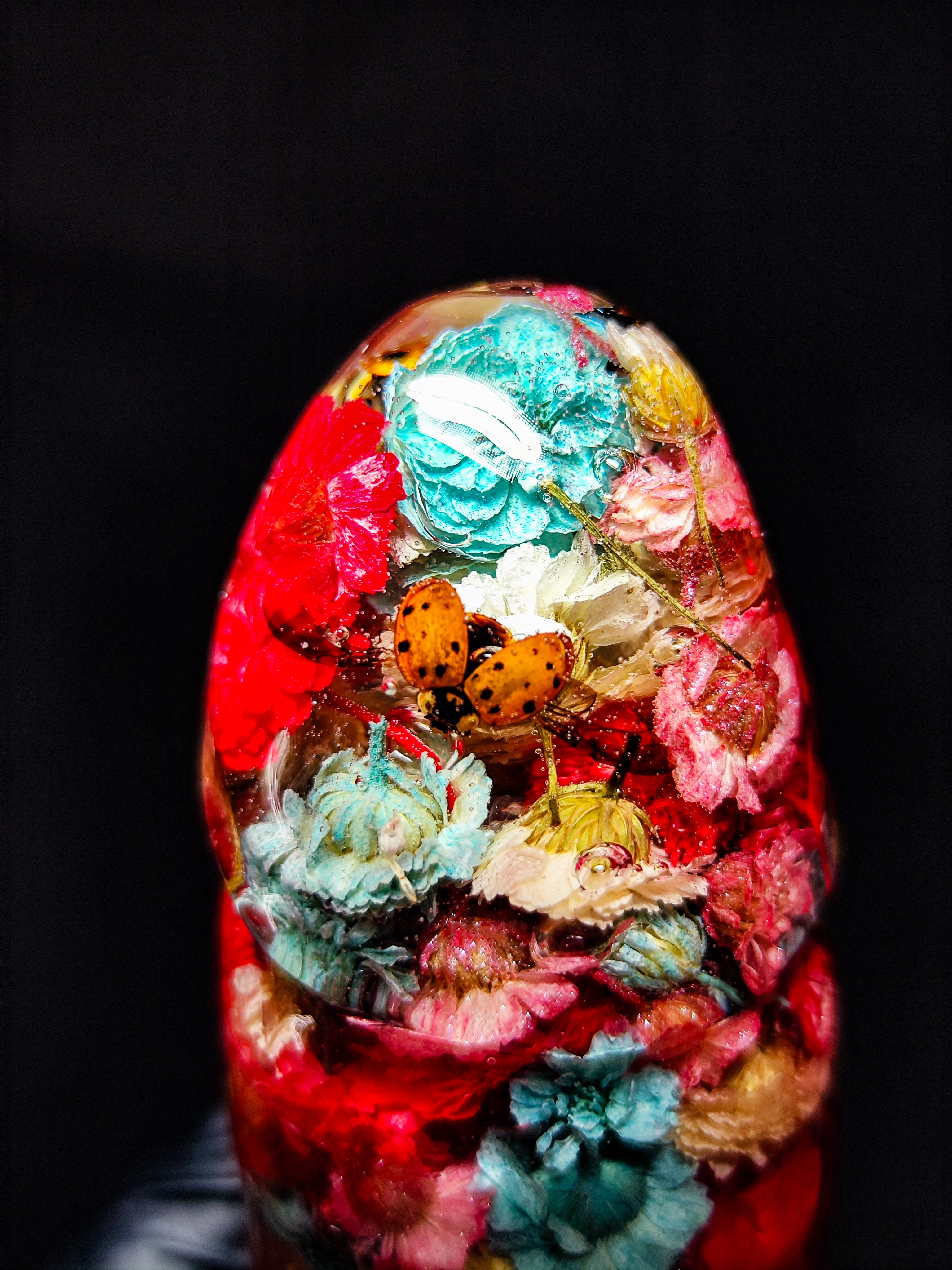 🐞🩷Sculpture with flower yarrow ptarmika and ladybug (16cm|6.3in|free shipping)