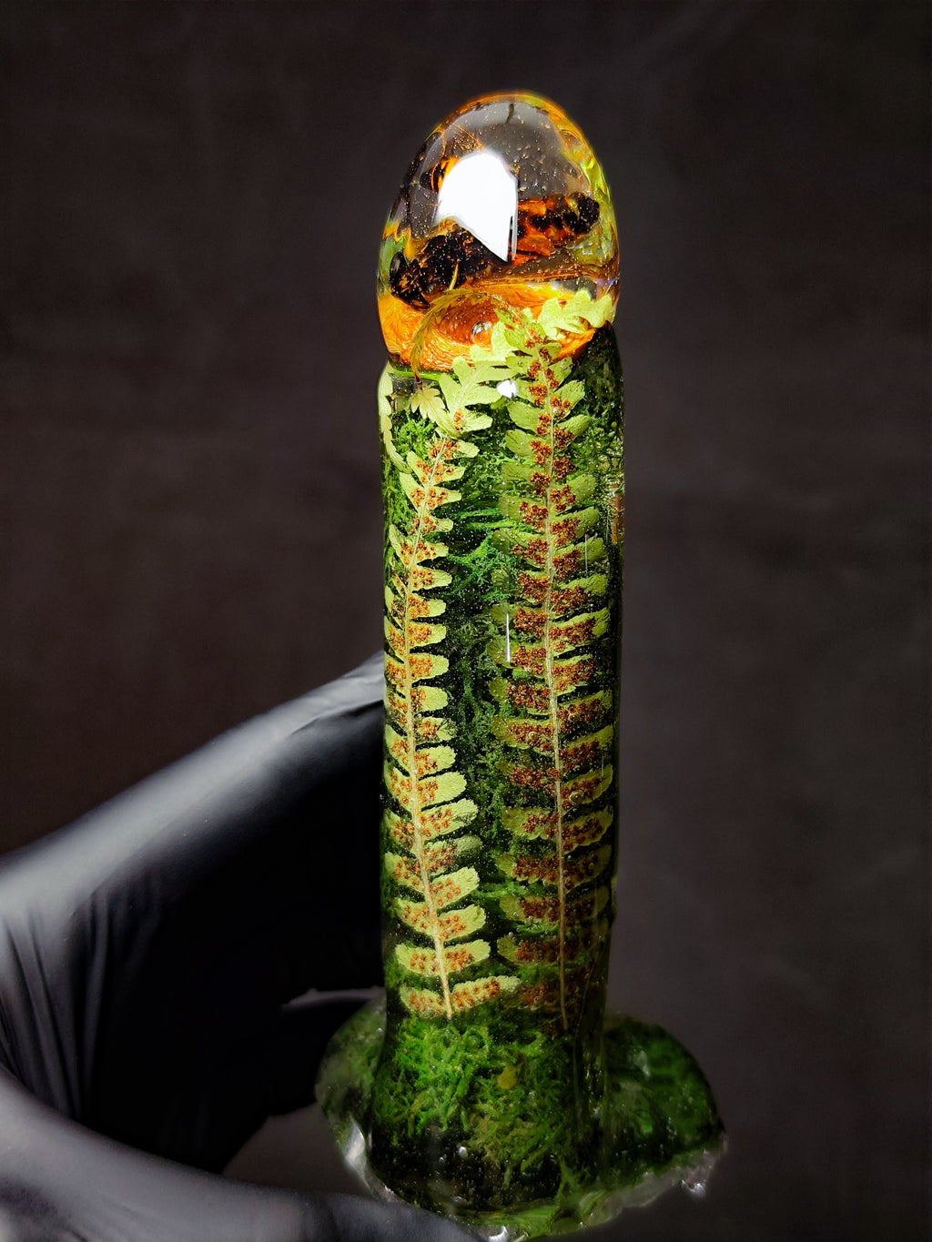 🌿🐝🍄‍🟫🐞Handmade Epoxy Resin Sculpture with Wasp, Ladybug, Mushroom, Fern, Moss(16cm|6.3in|free shipping)